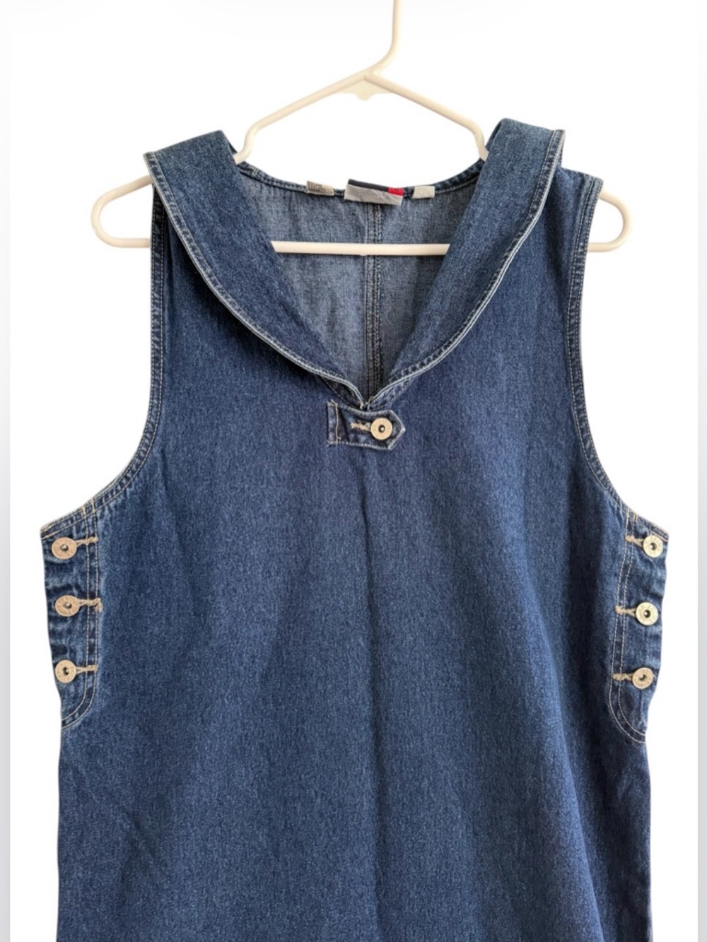 Vintage J.L. N.Y. 100% Cotton Blue Denim Sleeveless Midi Sailor Dress Collared M - Picture 3 of 7